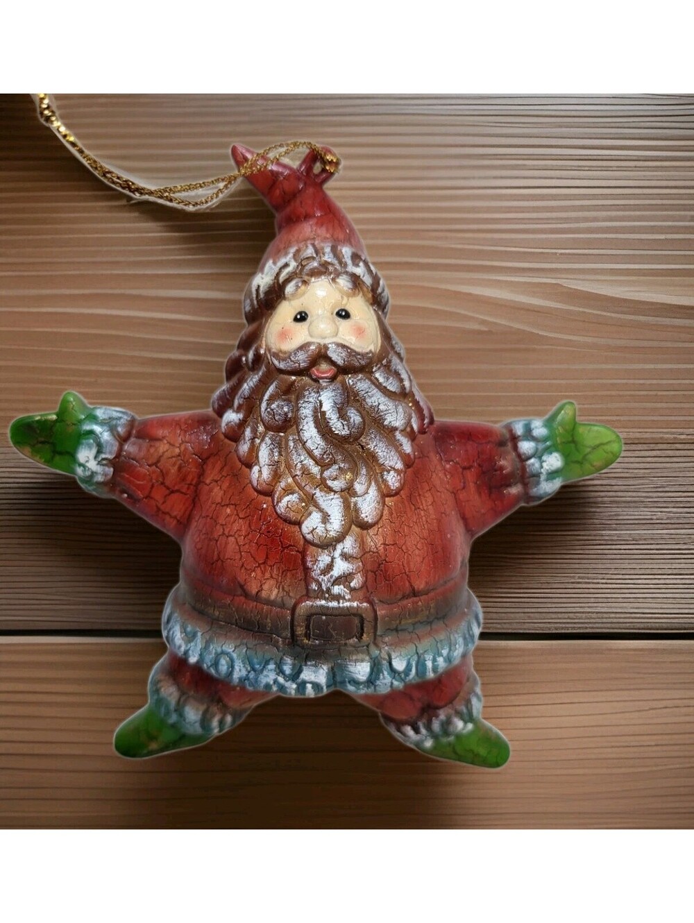 Vtg Resin Ceramic Christmas Ornament EUC Chubby Santa Claus Star 3D 5.25" A4